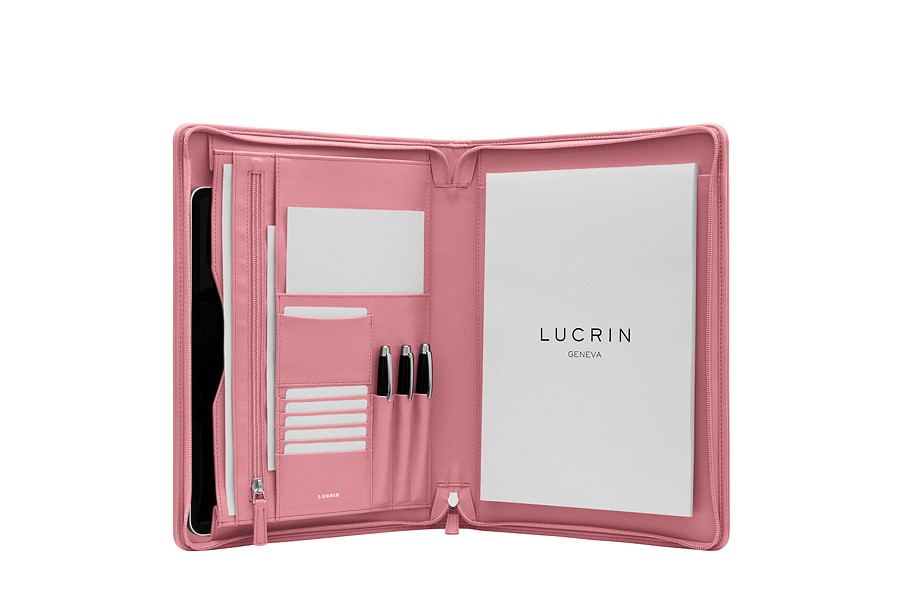 ZipUp A4/US letter document holder Pink Smooth Leather A4