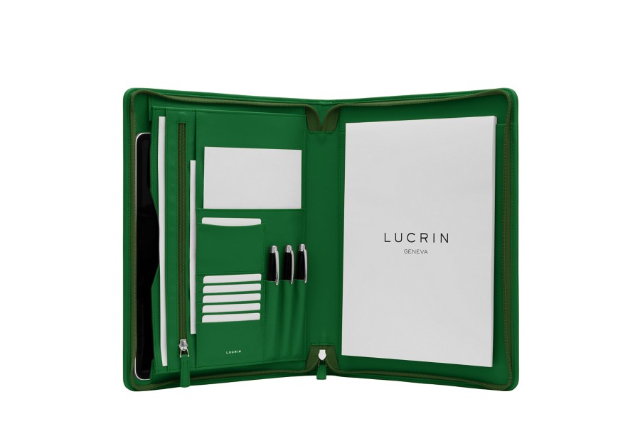 Customizable Leather A4 Document Holder Light Green Smooth Leather