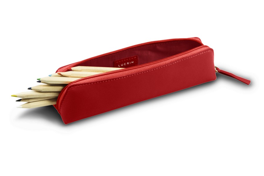 Leather Pencil Case Red Smooth Leather