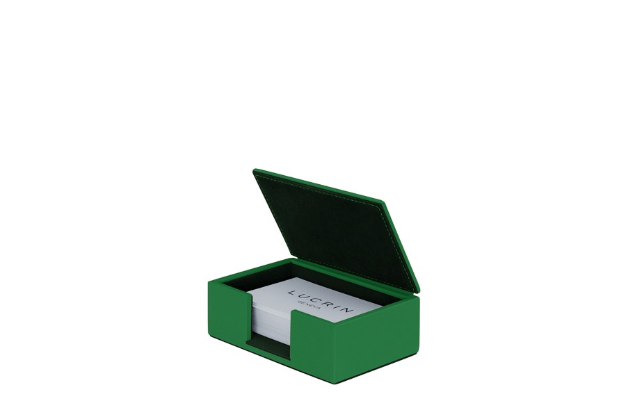 Leather Business Card Organizer Box Light Green Smooth Leather