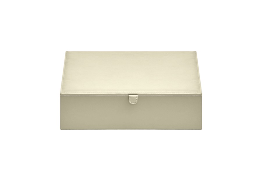 Grande boîte de rangement en cuir (27 x 27 x 7 cm) Blanc Cassé Cuir