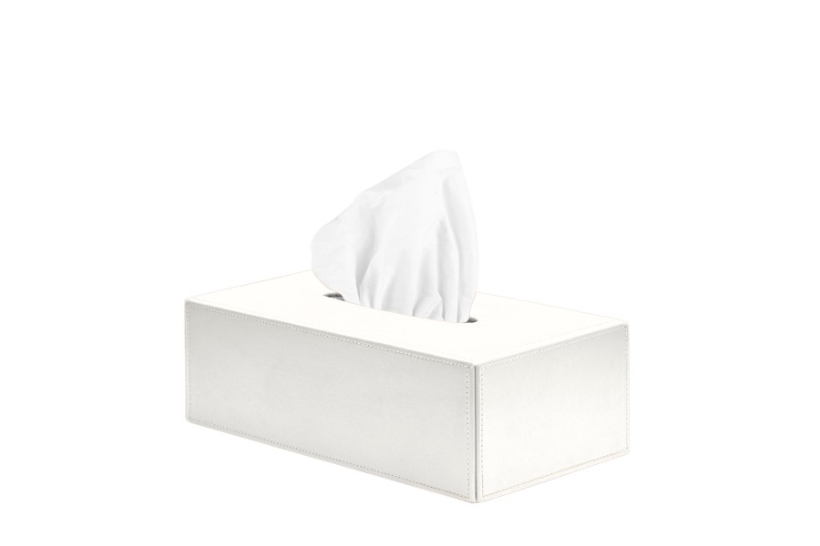 Caja De Pañuelos De Cuero Blanco - Dispensador Con Compartimento Extra, Para Casa, Oficina O Coche