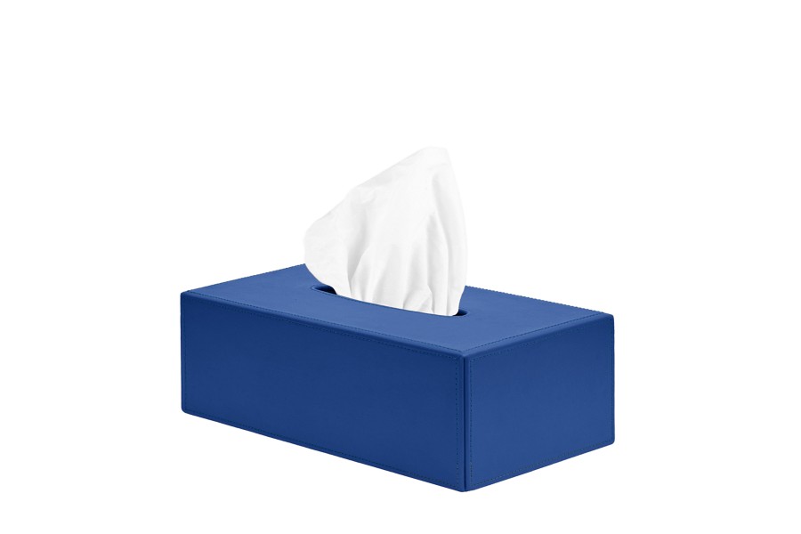 Rectangular tissue box cover in leather Royal Blue Smooth Leather