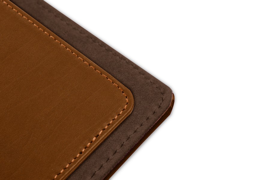 Small desk pad with edge protector Tan Bonded Leather