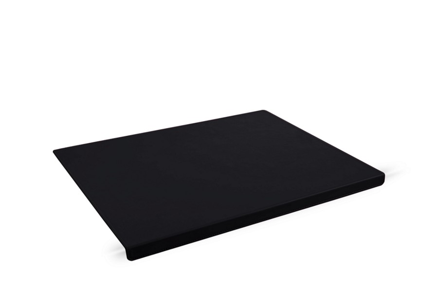 Medium desk pad with edge protector Black Smooth Leather