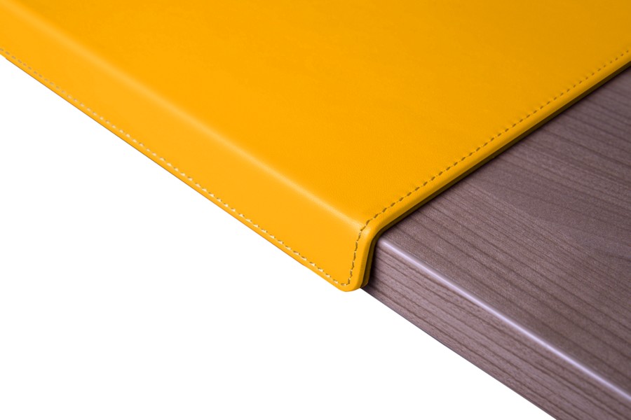 Large desk pad with edge protector Sun Yellow Smooth Leather