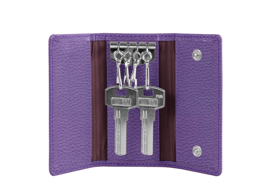 | Leather 4 Hook Key Case with Closure - Lavender - Pebbled Leather