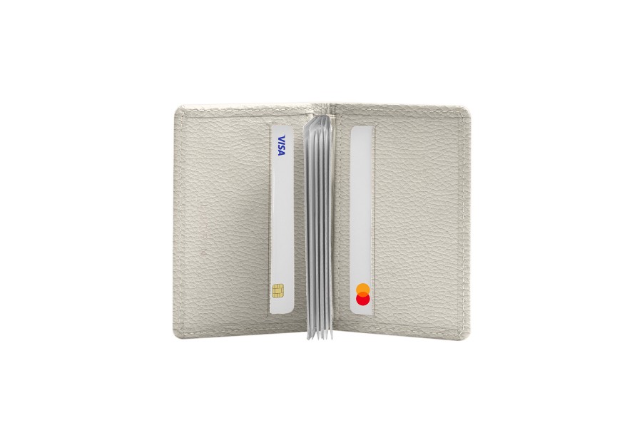Slim Leather Credit Cards Holder - Off-White - Granulated Leather