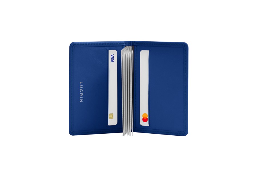 Slim Leather Credit Cards Holder Royal Blue Smooth Leather