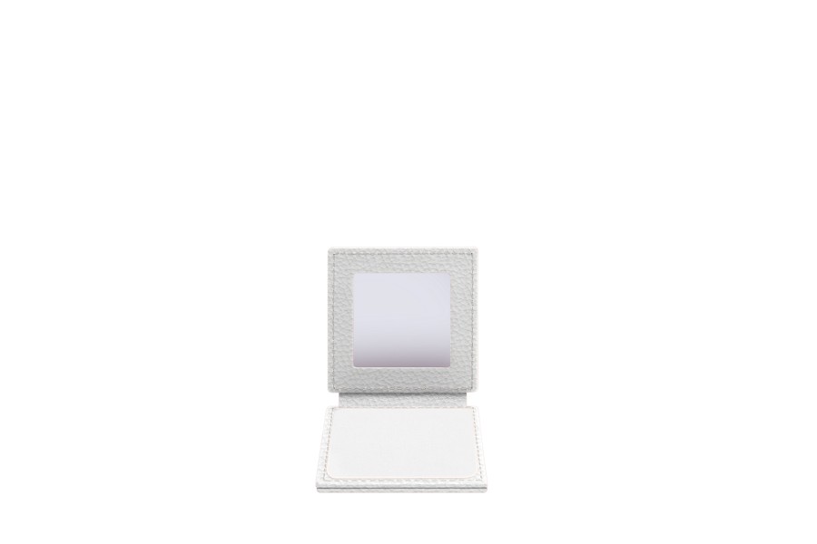 Square Pocket Mirror in Leather | Personalized by LUCRIN - White