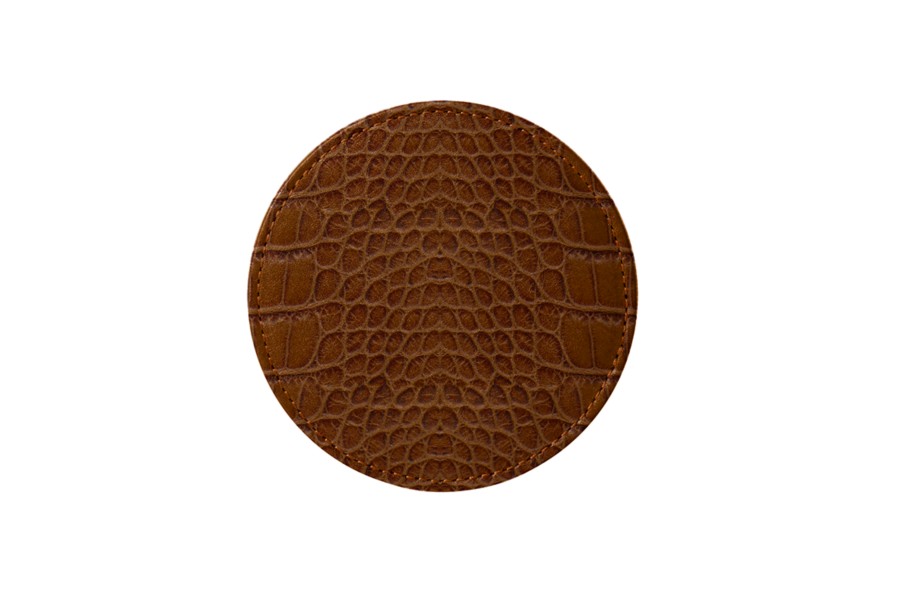 Leather Set of 6 Coasters Camel Crocodile style calfskin