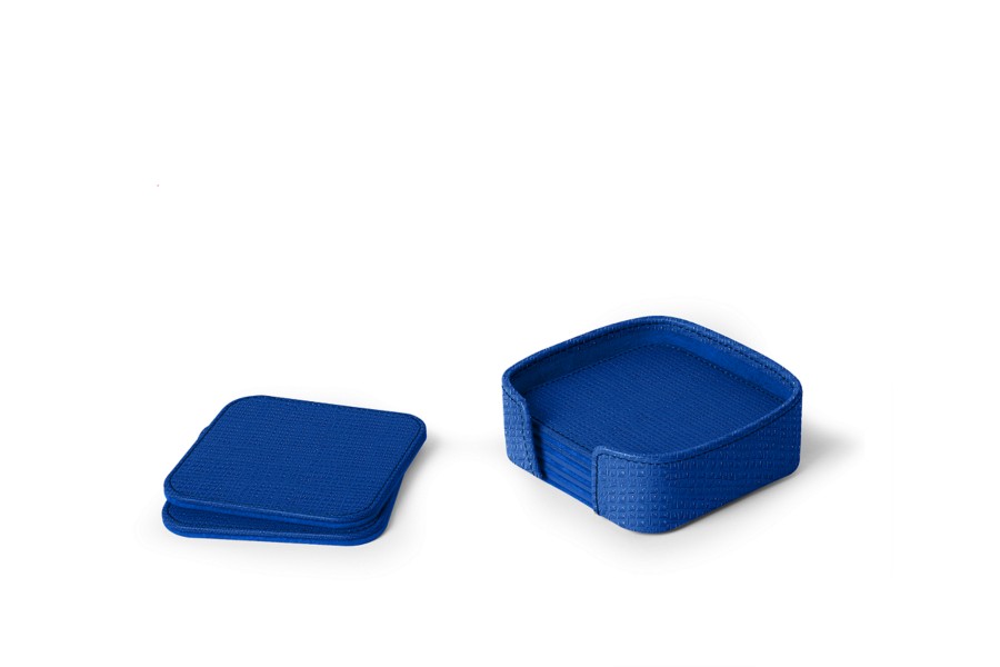 | Set of 6 square leather coasters - Royal Blue - Square Granulated