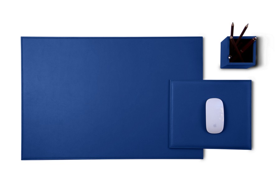 Leather Executive Desk set "Gold Edition" Royal Blue Smooth Leather