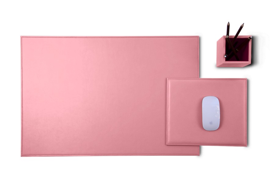 Leather Executive Desk set "Gold Edition" Pink Smooth Leather