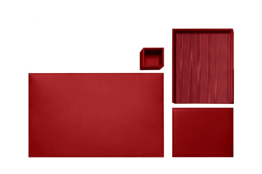Red Desk Accessory Set | Platinum Edition Leather Desk Set - Red - Smooth Leather