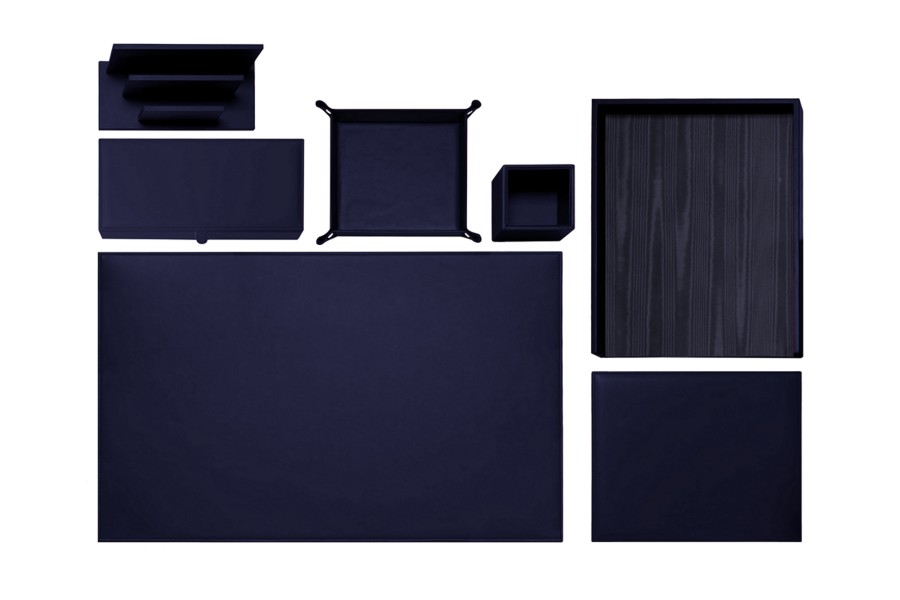 Presidential Desk Set Navy Blue Smooth Leather