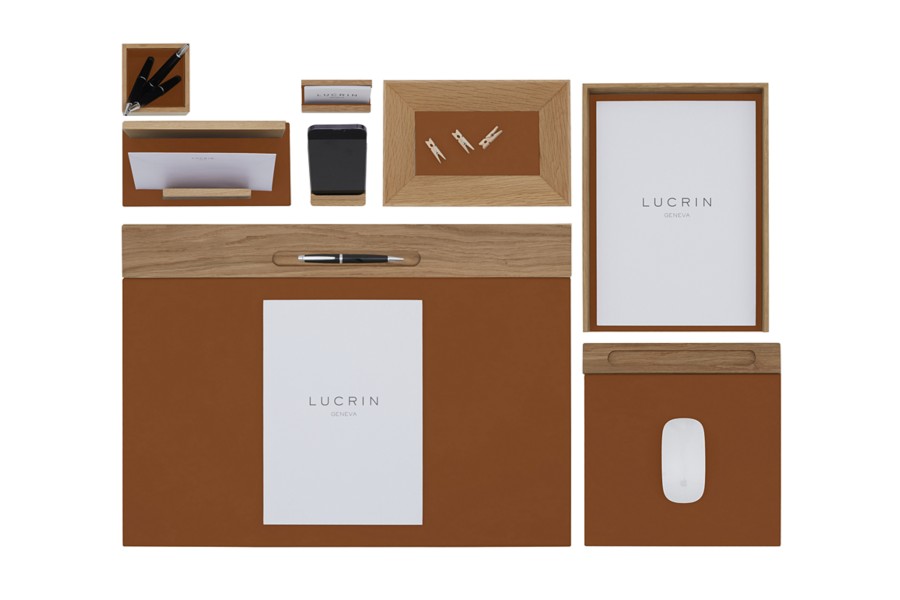 Wood Leather Executive Desk Set Tan Smooth Leather