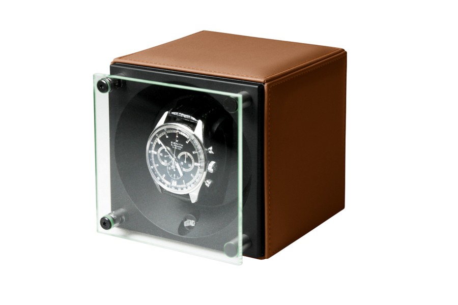 Single Watch Winder Sheathed In Leather, Leather Watch Winder